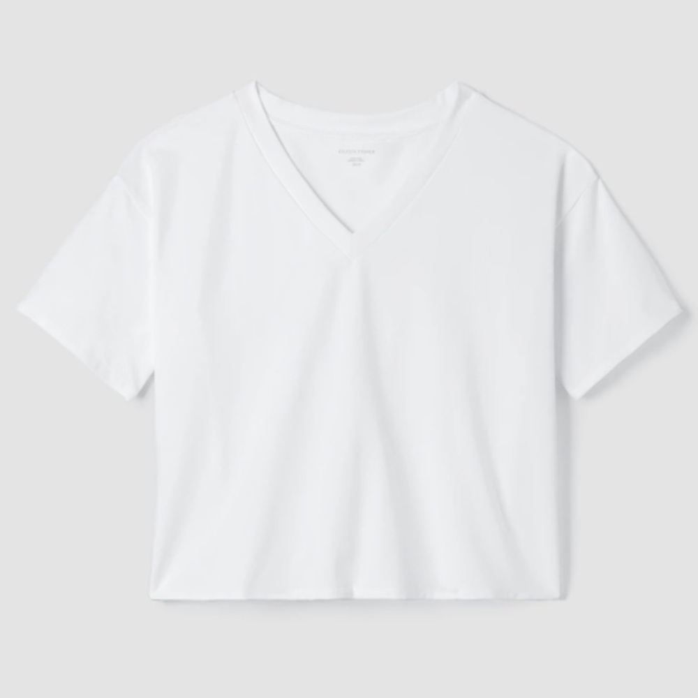 Eileen Fisher Pima Cotton Stretch Jersey V-Neck Tee size M
